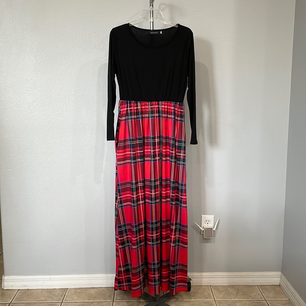 MEROKEETY Plaid Maxi Dress Size L